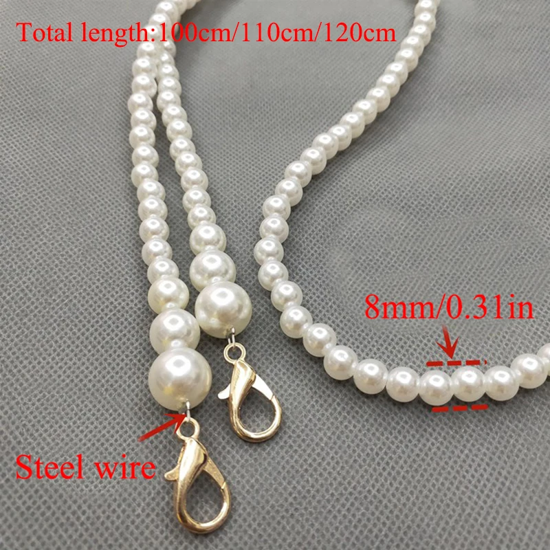 100/110/120cm Pearl Strap for Bags Handbag Handles DIY purse Replacement Long Beaded Chain for shoulder Bag straps Pearl Belt