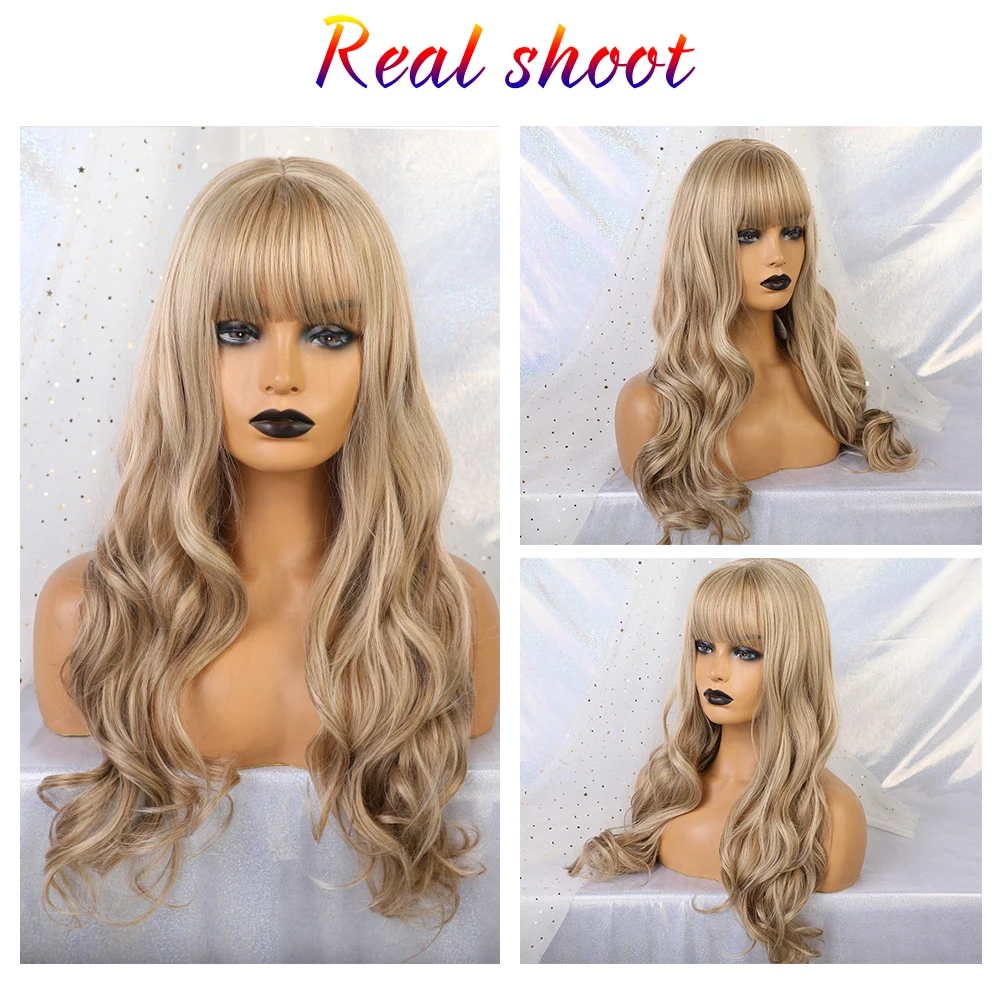 Парик Inhaircube длинный женский синтетический с волнистыми волосами блонд челкой