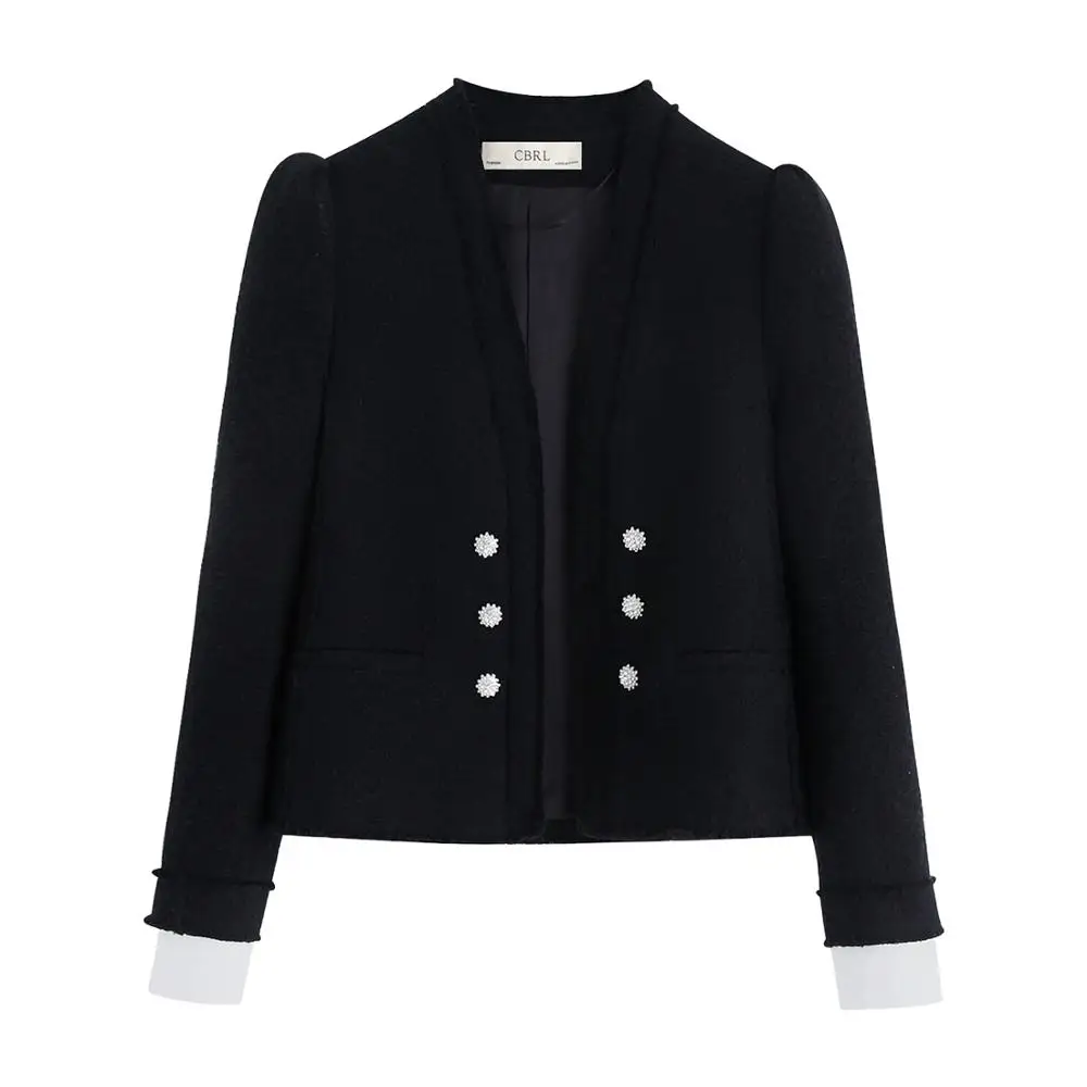 Женская твидовая куртка za укороченная из поплина с v образным вырезом и длинными