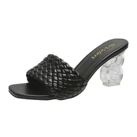 summer weave crystal heel womens slippers open toe slides casual ladies shoes slip on beach sexy pumps muller size 35 43