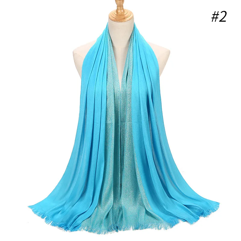 

65*180CM hair fringed gold silk thread scarf wholesale women's headscarves muslim fashion turbans for women jersey hijab