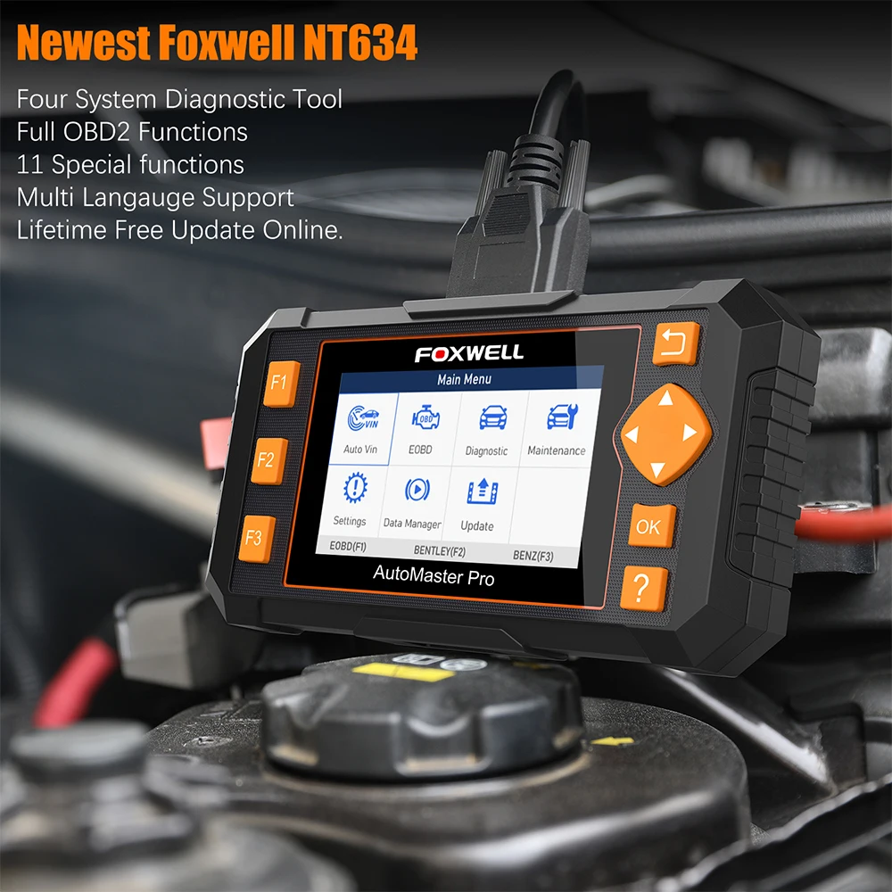 Автомобильный сканер Foxwell NT634 OBD2 четыре системы CVT EPB TPMS DPF сброс масляного