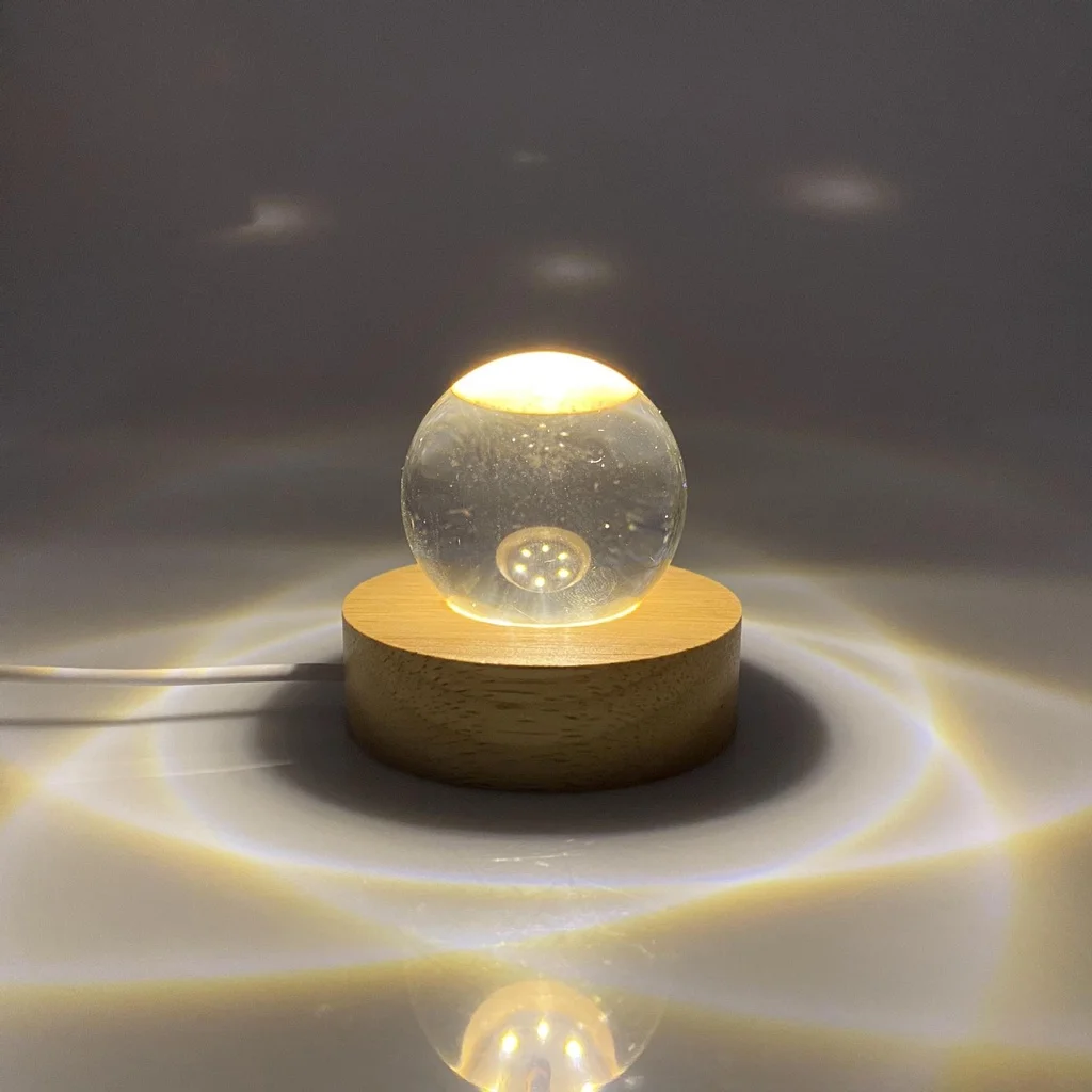 

3D small night light crystal ball luminous solid wood base LED wood base handicraft ornament desktop decoration gift