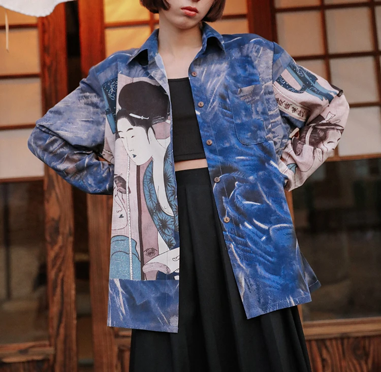 

Spring Summer New Style Woman Blouse Women Shirt Tops Full Sleeve Loose Vintage Print Shirts Women Clothes Ladies Blouses SL233