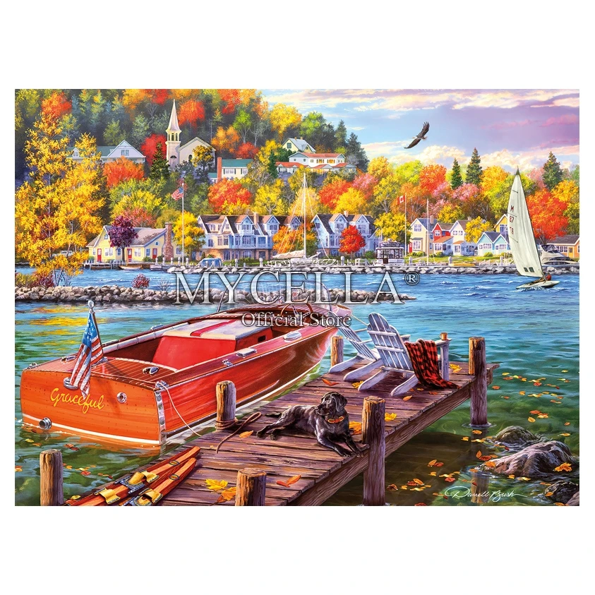 5d алмазная живопись с изображением собак и лодок вышивка крестиком пейзаж