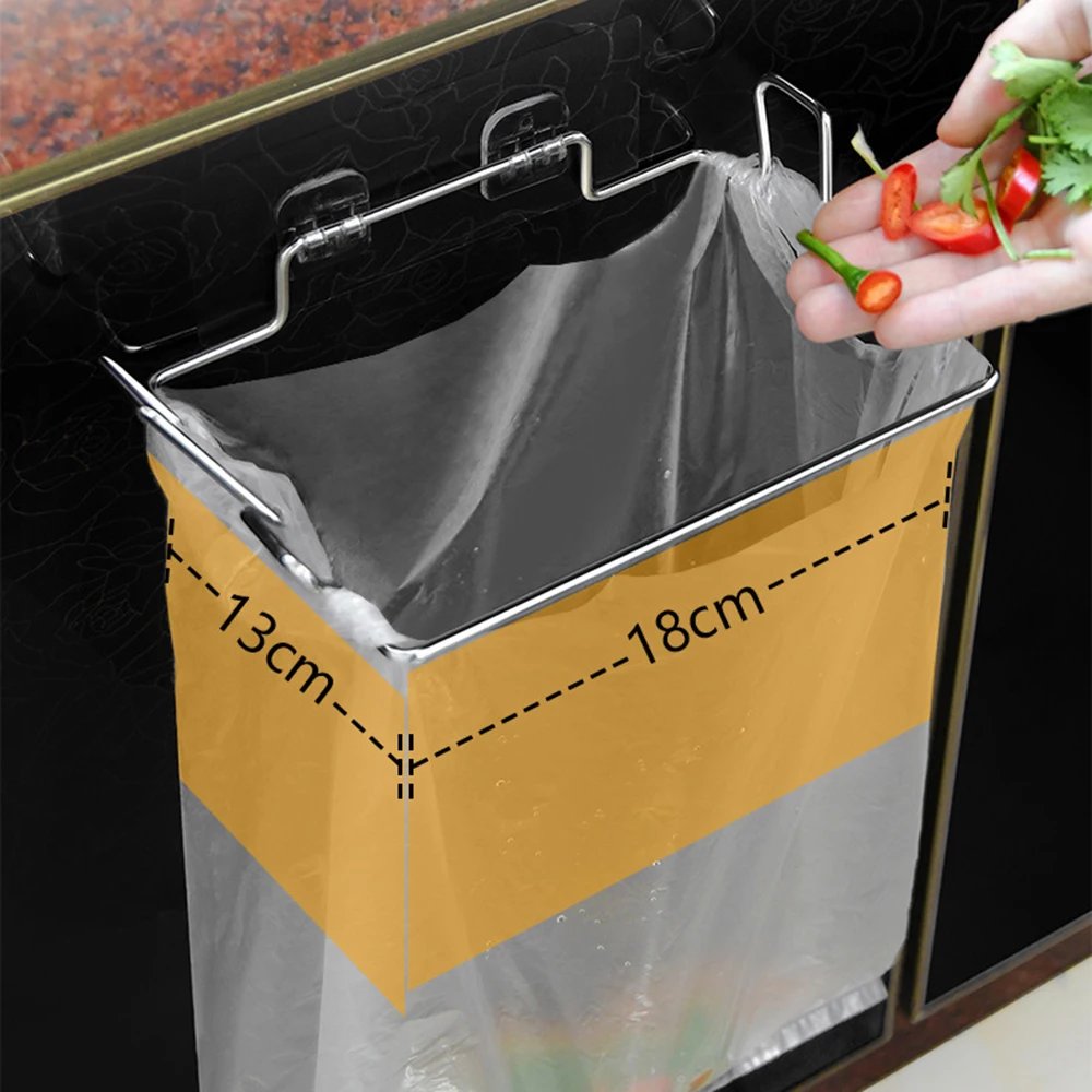 

Saving Space Kitchen Trash Rack Cabinet Door Garbage Bags Holder Stainless Steel Closet Storage Stand For Instant Garbage Bags