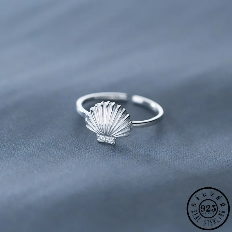 

925 Sterling Silver Statement Shell Shape Ring Adjustable Open Finger Knuckle Cubic Zirconia Rings Jewelry Gifts for Women Girls