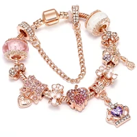 european charm bracelet with crown bead pave charm for direct delivery of fine bracelet womens jewellery rose gold snake chain