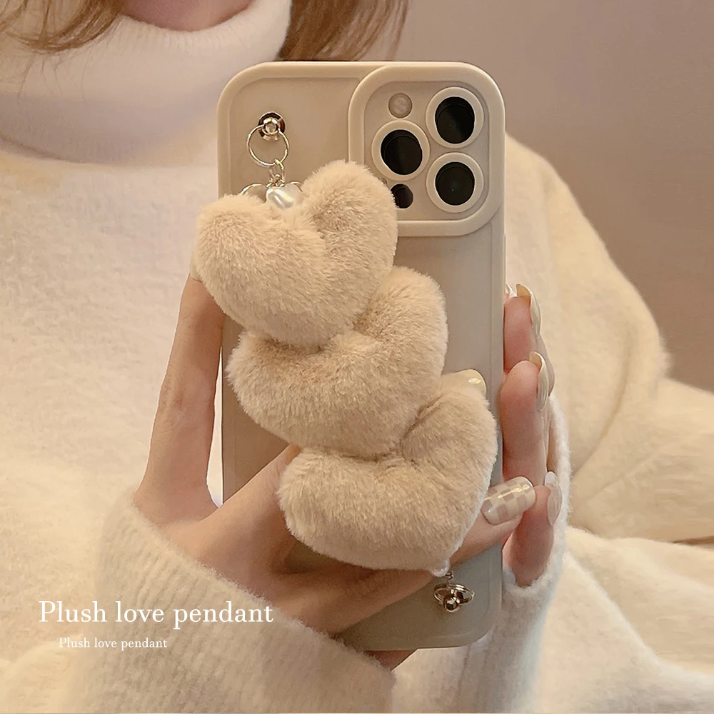 

White Plush Heart Chain Case For iPhone 13 13mini 13Pro 13ProMax 12 12mini 12Pro 12ProMax 11 11Pro 11ProMax 7 8 8Plus X XSMAX XR