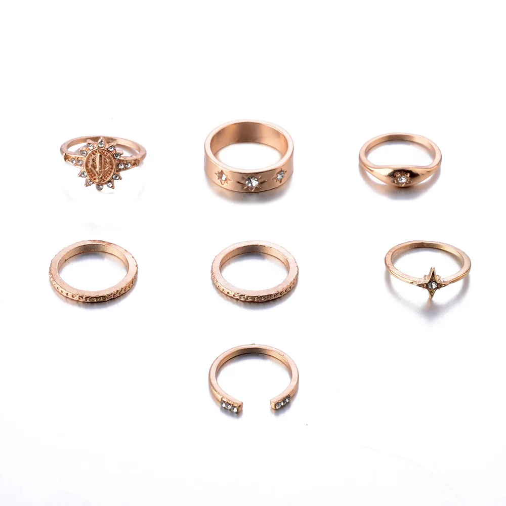 7 шт./компл. комплект колец на палец в стиле бохо со звездой и кристаллами модные