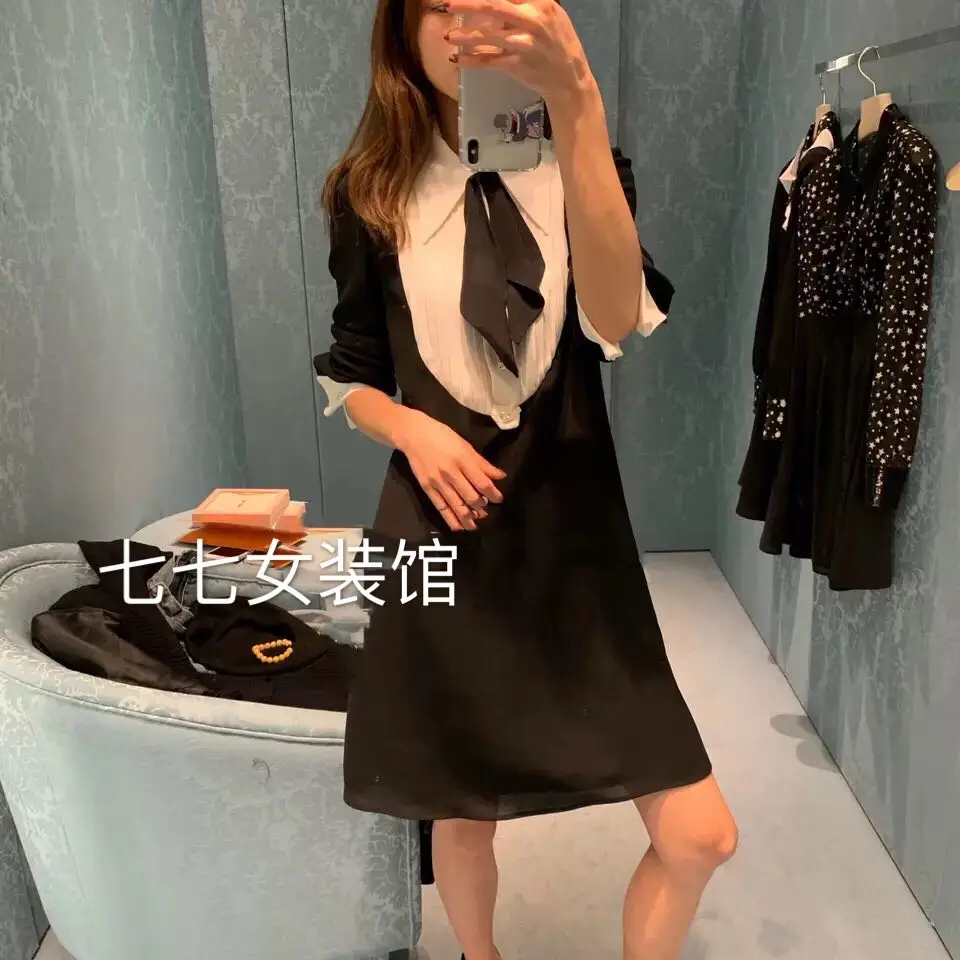 

New bow balck and white rhinestone buckles dress