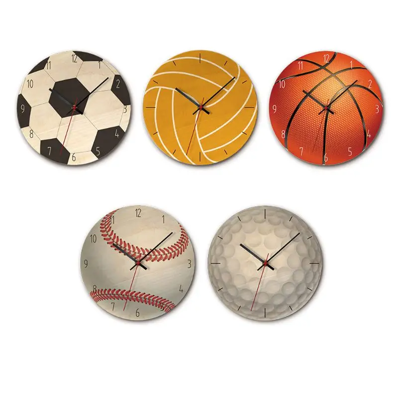Деревянные настенные часы в виде спортивного шара беззвучные декор для домашней