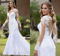 long sleeve bridal wedding dresses mermaid boho 2021 lace appliques bohemian bride gowns plus size vestido de mariee