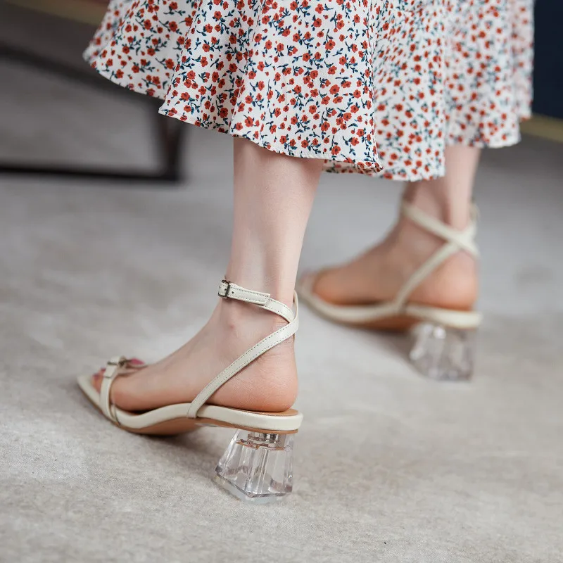 

FEDONAS Elegant Women Sandals Top Quality Genuine Leather Thick Heels Pumps For Women Buckle Summer Dancing Party Shoes Woman