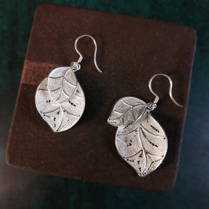 Женские Висячие серьги Bastiee в виде листьев из стерлингового серебра 999 пробы
