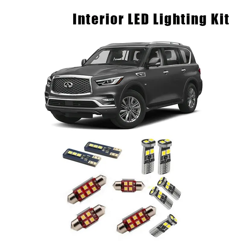 

For 2014-2019 Infiniti QX80 13pcs White Canbus Error Free LED Interior Reading Map Dome Door Lights Kit License Plate Lamp