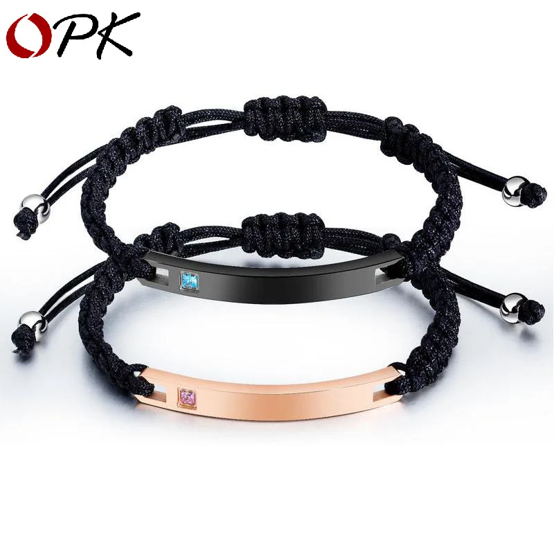

OPK trend bend hand ornament titanium steel couple bracelet personality glossy letter bracelet Valentine's Day seven nights