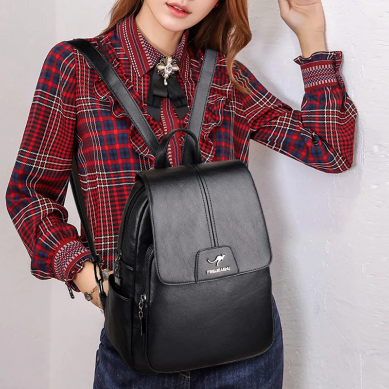 

Girl Backpack for School In Women's Casual Daypacks High Quality PU Leather Shoulder Bag Ladies Travel Bookbag Mochila Escolar