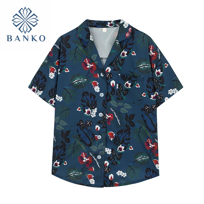 

Chic Floral Printing Button Up Women Shirt Straight Tube Loose Short Sleeve Blouse 2021 Summer Beach Style Casual Female Shirt