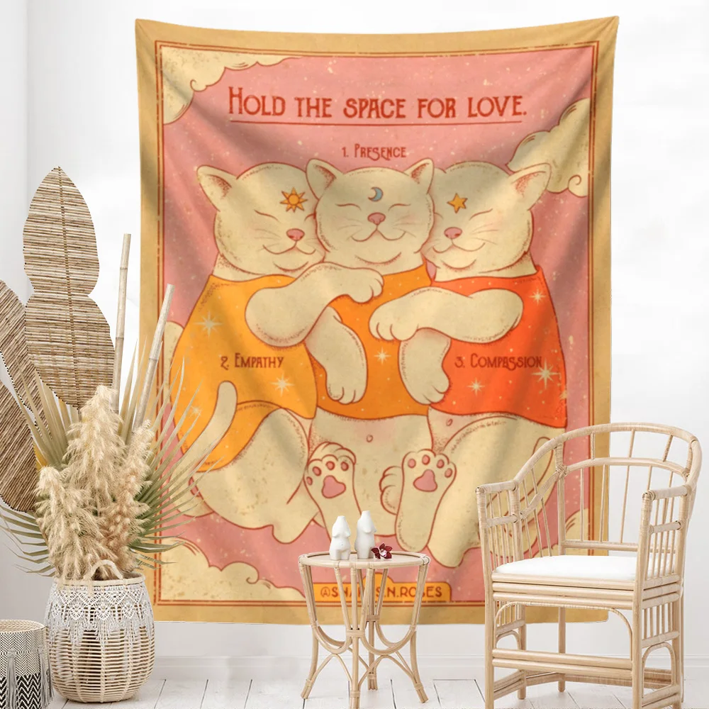 Милый котенок фаза Луны гобелен на стену ручная работа хиппи Цветочный декор