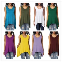 2022 hot selling womens dress europe and america solid color irregular sleeveless pure cotton round neckline t shirt vest