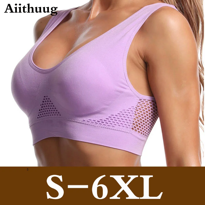 

Aiithuug Sports Bras for Women Padded Bra Fitness Activewear Workout Tank Top Sports Bra for Women Breathable Mesh 6XL Plus Size