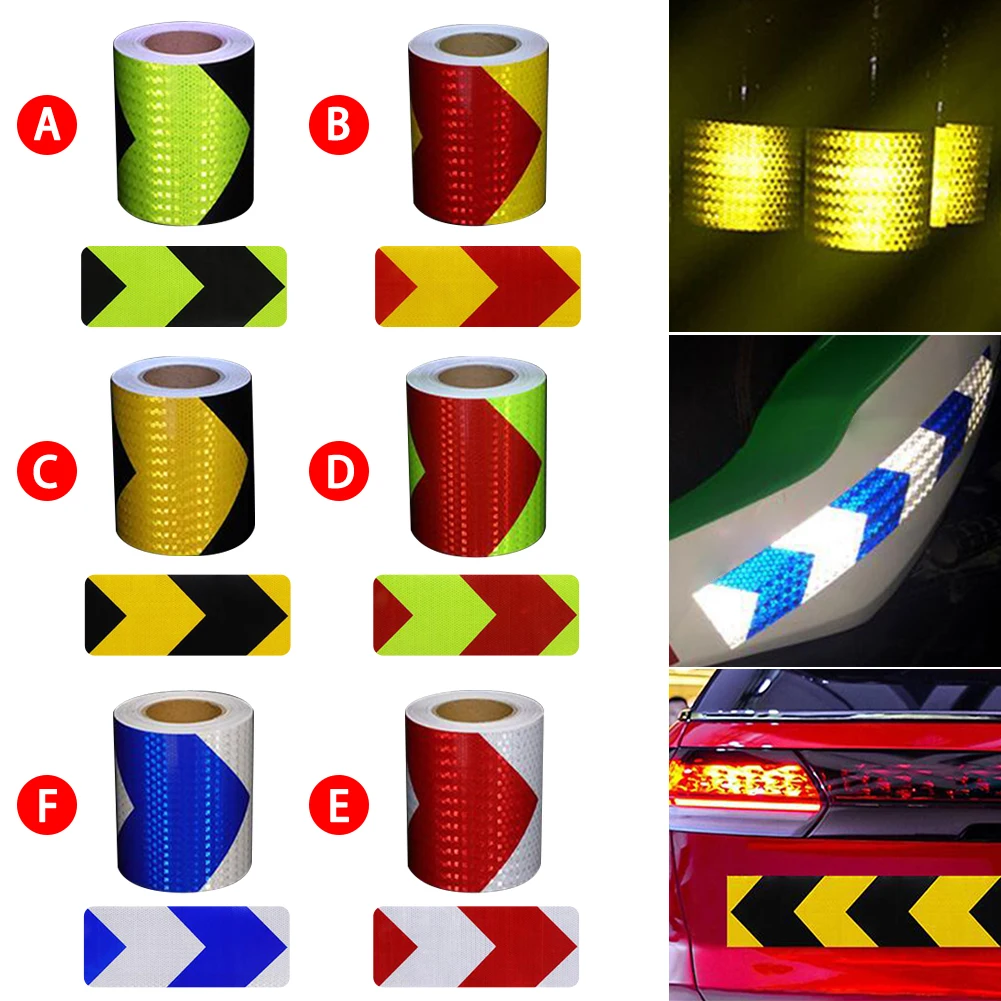

5cm*3m Car Arrow Safety Mark Warning Tape Reflective Strip Arrow Lattice Stickers For Bicycle Car Exterior Decoration Accessori