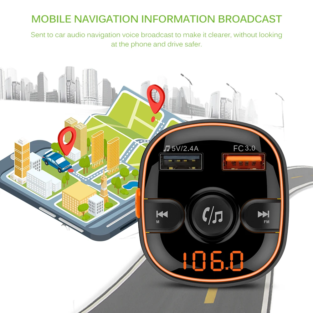 

7 Color Atmosphere Lights Bluetooth Car MP3 Player Wireless Dual USB Ports Car Charger Hands-Free Car Kit FM Transmitter