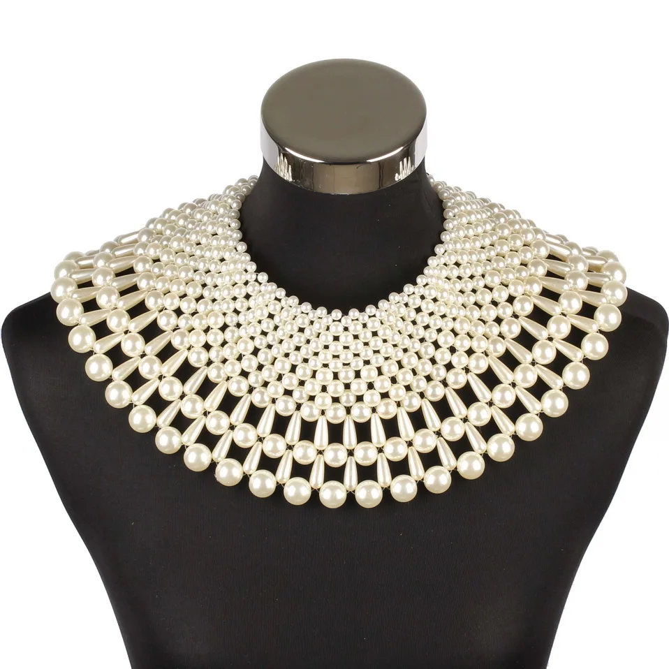Big Chunky Imitation Pearl Bead Ball Statement Necklace for Women Handmade Choker Weave New Collar Party Female Jewelry |