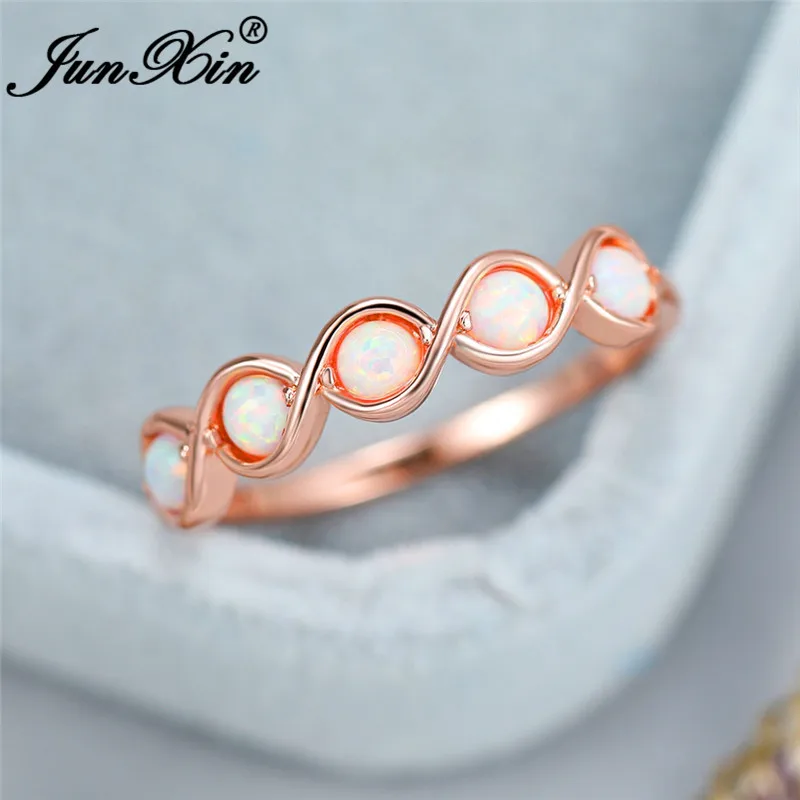 Rose Gold Color Круглый Радужный Белый огненный опал кольцо 925 серебряное кольцо «бесконечность» кольца для женщин укладки минималистичные тонкие кольца, обручальные кольца ювелирные изделия - Цвет основного камня: Rose Gold Color