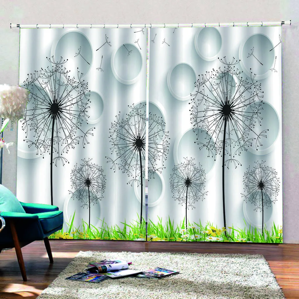 Красивые фото Модные индивидуальные 3D шторы ТВЕРДЫЕ ЗАНАВЕСКИ с одуванчиками