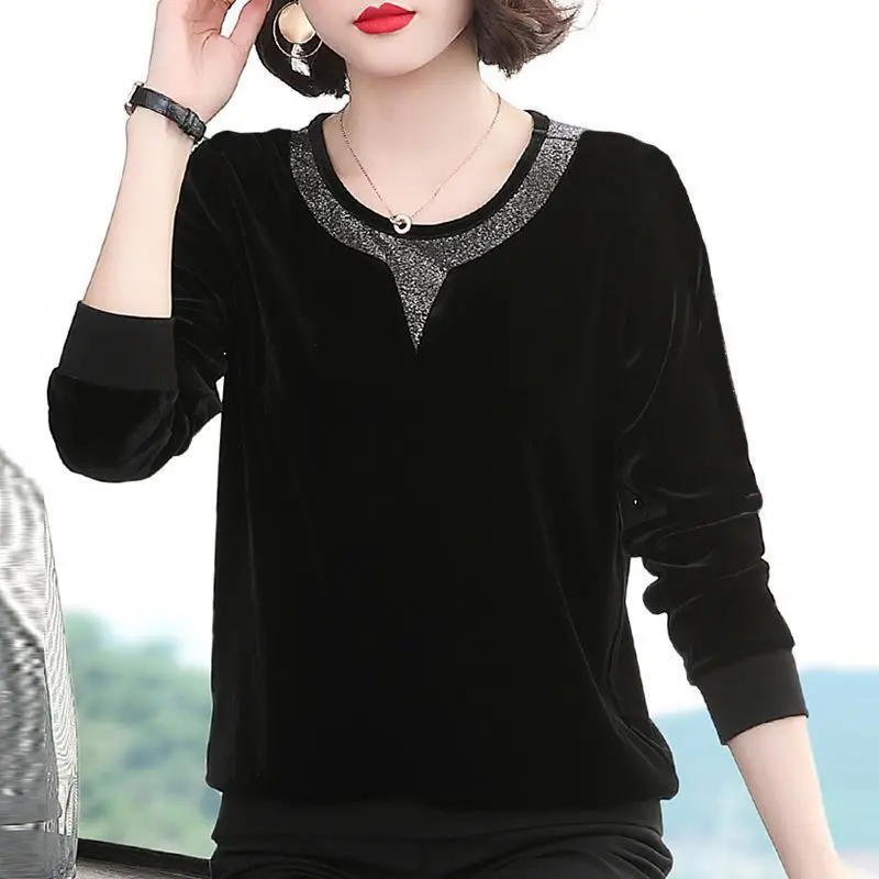 

Free Shipping Tee Shirt Femme Spring Autumn Long Sleeve Golden Velvet Korean Pure Color Comfort O-neck Casual T Shirt Women