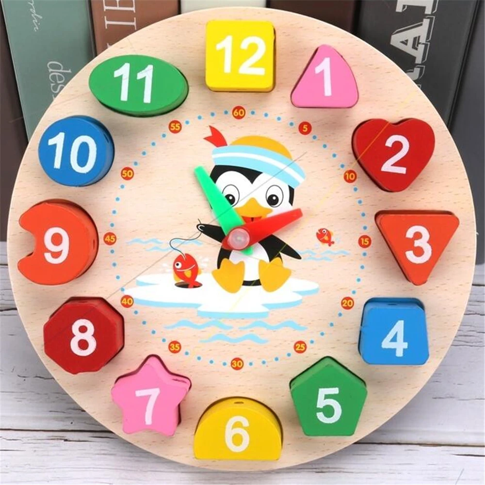 

Wooden Clock Puzzle Cartoon Animal Shape Tangram Cognitive Digital Clock Kids Early Educational Threading Assembly Toys