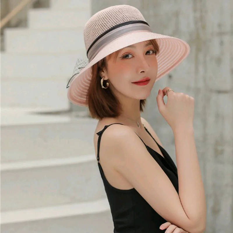 

New Style Summer Bucket Hats For Women Wide Brim Beach Cap UV Protection Visor Sun Hats Flower Female Sunhat Foldable Breathable