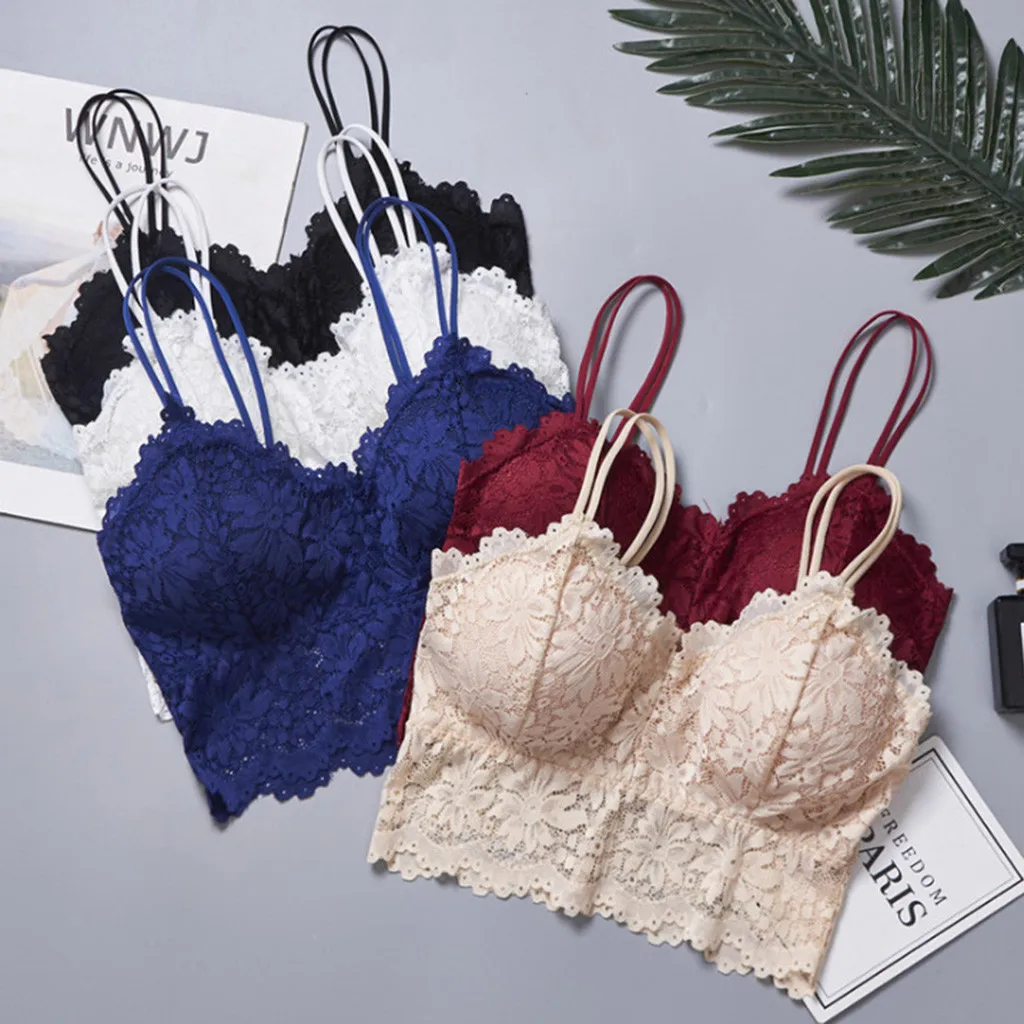 

2020 New Women Sexy Bra Top Lace Floral Bralette Lingerie Solid color Vest Lace Seamless Breathable Push Up Top Underwear