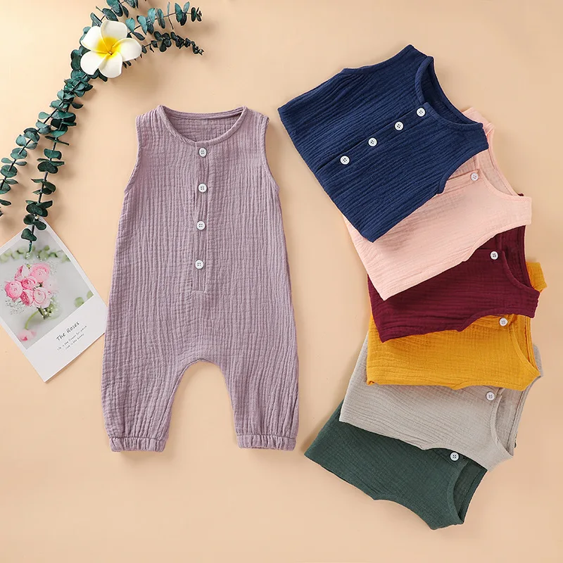

Infant Newborn BabyCotton Linen Romper For Boys Girls Bodysuit Summer Jumpsuit Sleeveless Overalls Clothing Toddler Outfits 0-24