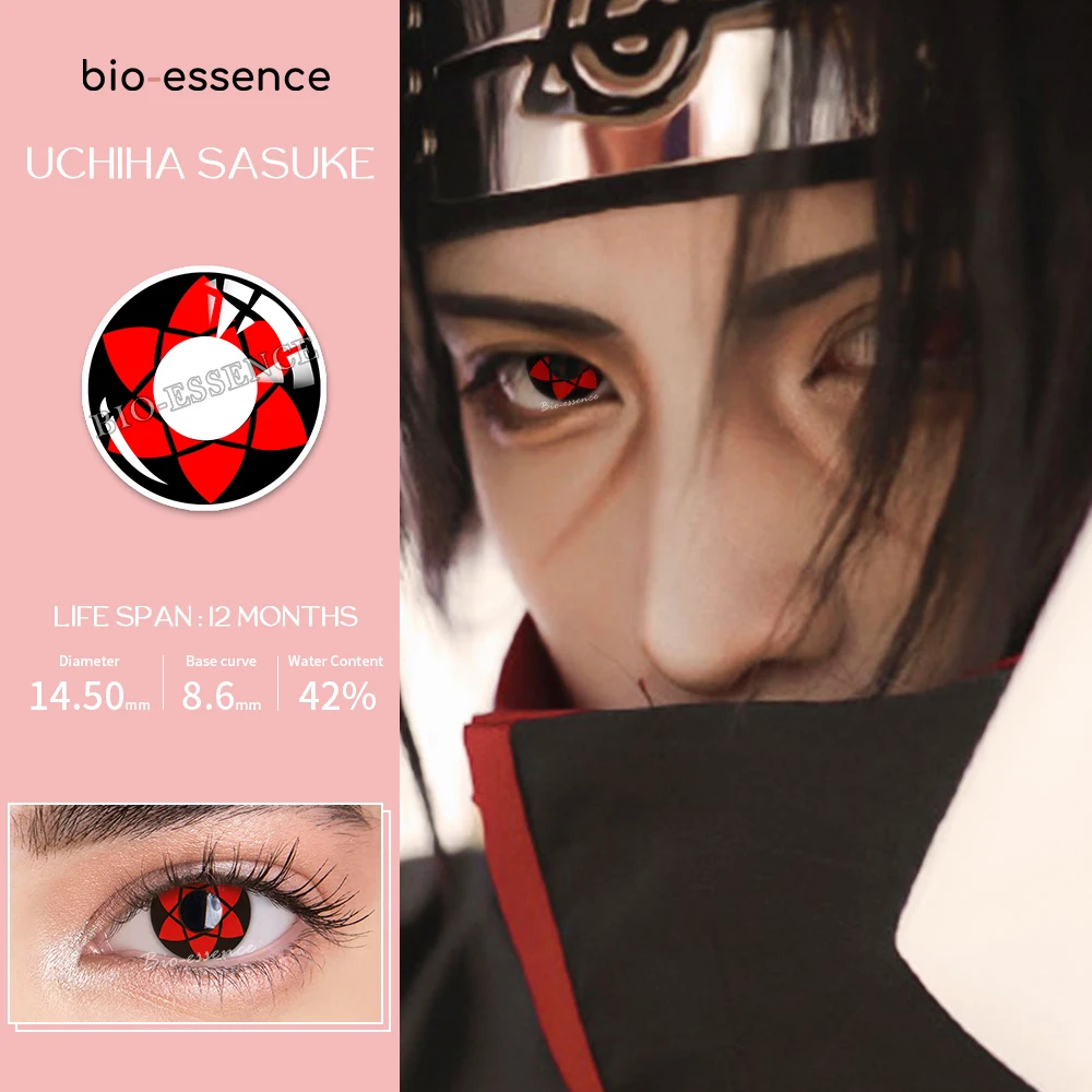 Линзы Mangekyou Шаринган 1 пара био-эссенций аниме косплей Sasuke Red Eyes костюм Учиха