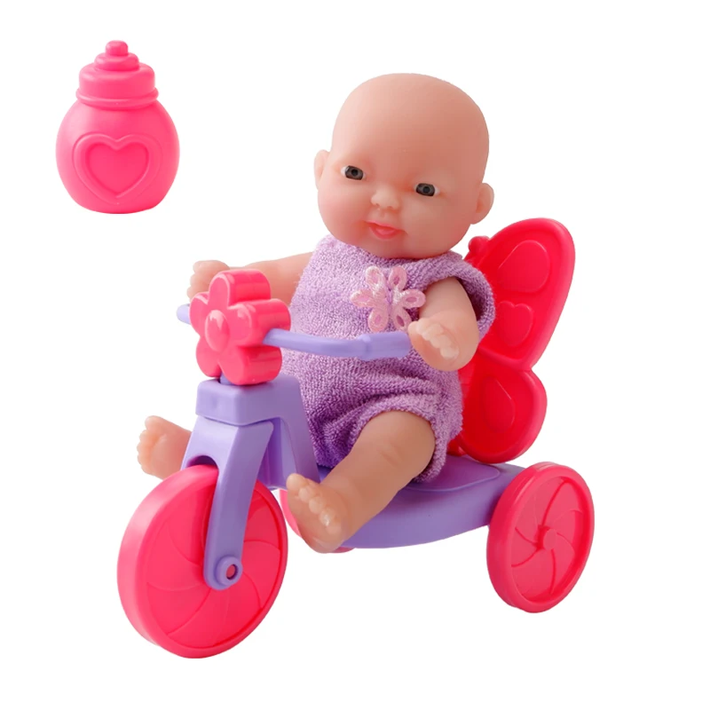 1 doll 1 bicycle WOWCHEER 12 см 6 шт. Bebes Reborn мини детские куклы с Колыбель Ванна Мягкие силиконовые маленькие куклы реалистичные Kawaii Игрушки для девочек - Цвет: 1 doll 1 bicycle