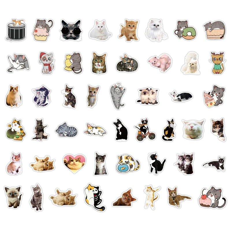 

50pcs Cartoon cute cats Scrapbooking Stickers Packs Waterproof Skateboard Luggage Motorcycle Guitar Graffiti Kid Toy decals