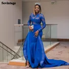 Женское вечернее платье-Русалка Sevintage, платье из атласа с длинным рукавом и круглым вырезом, кружевные вечерние платья для выпускного вечера