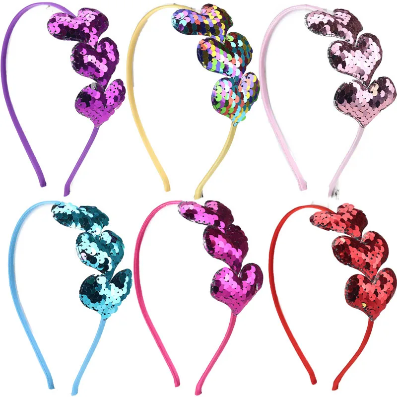 

Kids Sequins Shiny Heart Headband Peach Lovely Plain Hairbands Glitter Satin Headband Girls Head Hoop Tiaras Hair Accessories
