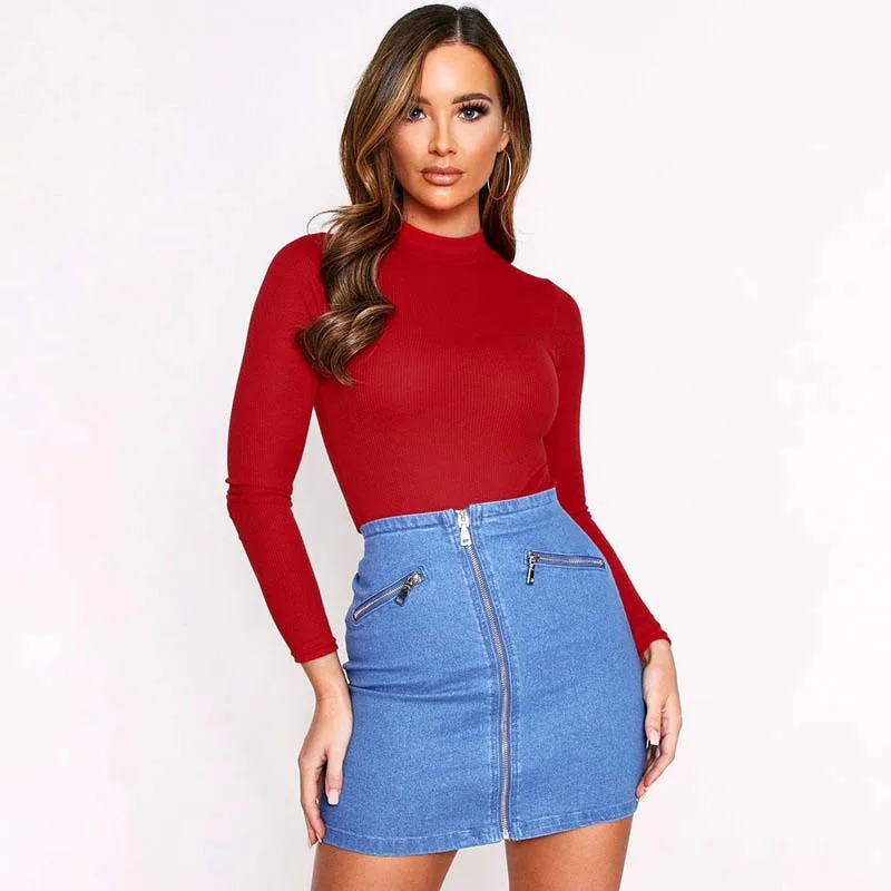 WHZHM осенние красные боди для женщин с длинным рукавом обтягивающие облегающие