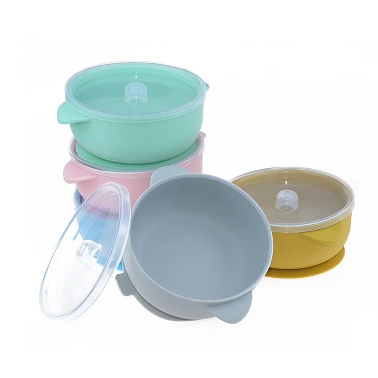 

Silicone Baby Feeding Bowl Tableware Waterproof with Lid Non-Slip Crockery BPA Free Silicone Dishes for Baby Bowl Baby Plate
