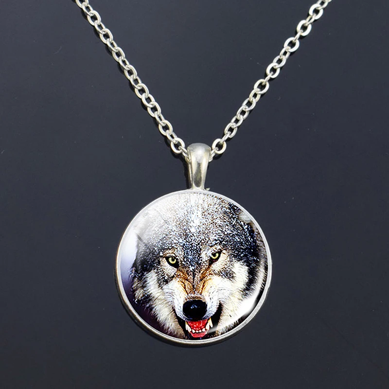 Wolf Glass Pendant Blue Loyalty Necklace Couple Wolves Head Jewelry Animal Birthday Gift | Украшения и аксессуары