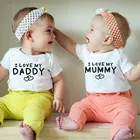 Одежда для младенцев I Love My папа мама, из 100% хлопка, с коротким рукавом, для мальчиков и девочек, комбинезон для новорожденных