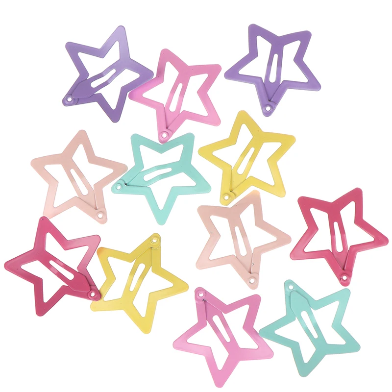 

6pcs Star Shape Metal Children Snap Hair Clips Barrettes Girls Cute Hair Bobby Pins Hair Accessories Kids Candy Color Hairpins