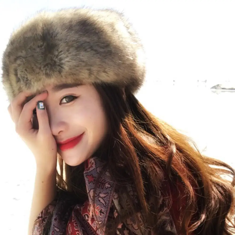 

2021 Winter Fashion Women Hat Thick Warm Skullies Beanies Fluffy Fake Faux Fur Hat Russian Empty Top Hat Headscarf New Hot
