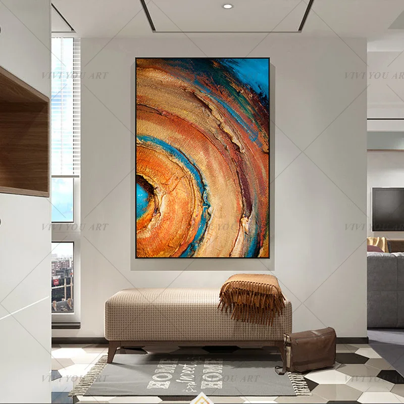 

Modern Orange Ring Circle Canvas Painting 100% Handmade Painting for Living Room Wall Art Decoration Bedroom Home Decor
