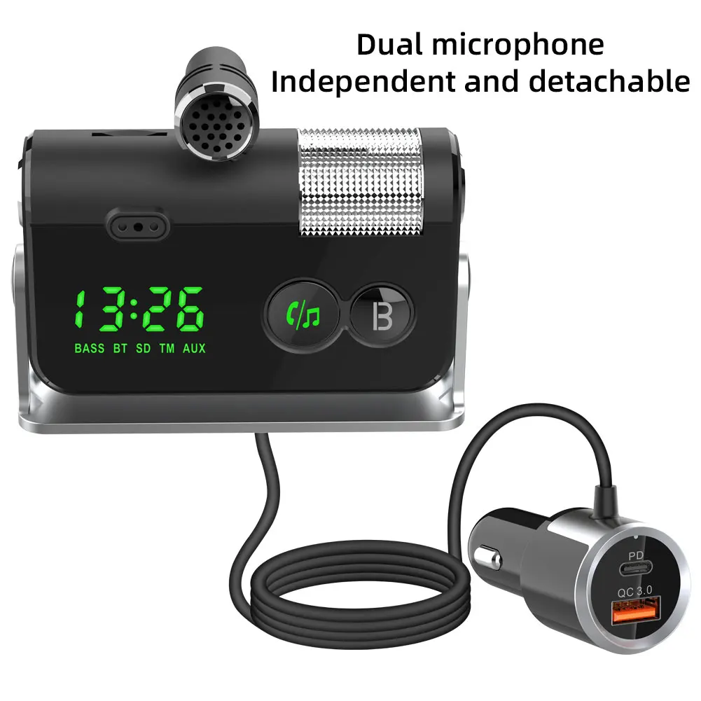 

CDEN FM transmitter Bluetooth car kit car MP3 music player car charger QC3.0 PD fast charge independent microphone time display