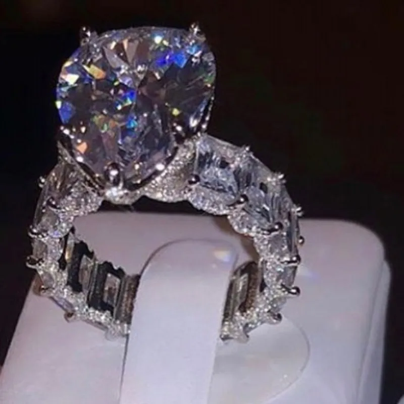 

Винтажная Капля воды кольцо Настоящее серебро 925 пробы Bijou 8ct AAAAA Cz обручальное кольцо кольца для мужчин и женщин вечерние ювелирные изделия